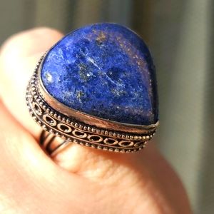 New Lapis Lazuli Antique Design 925 Silver Ring.